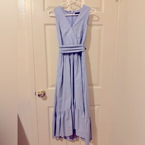 J. Crew Cotton Light Blue Chambray High-Low Ruffle Hem Dress with Sash Size 2